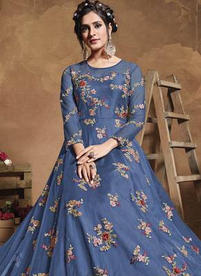 Light Blue Net Anarkali Salwar Kameez 3