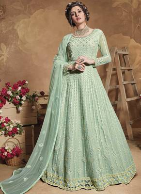 Turquoise Net Anarkali Salwar Kameez 1
