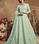 Turquoise Net Anarkali Salwar Kameez
