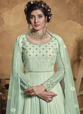 Turquoise Net Anarkali Salwar Kameez 2