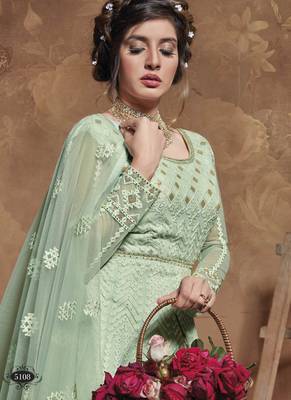 Turquoise Net Anarkali Salwar Kameez 3