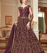 Wine Net Anarkali Salwar Kameez