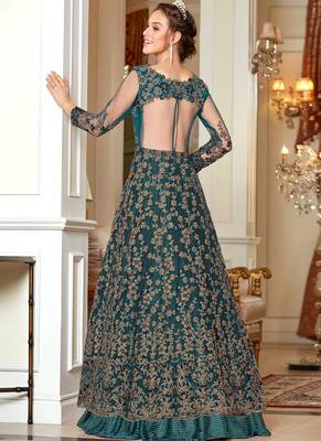 Dark Teal Net Anarkali Salwar Kameez 2