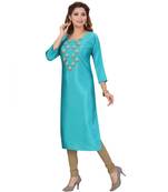 Art Silk Rama Green Color Kurti