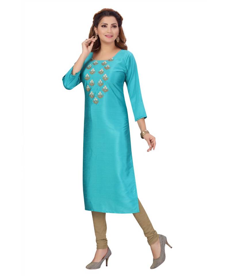 Art Silk Rama Green Color Kurti
