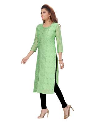 Chanderi Green Color Kurti 1