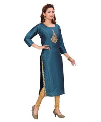 Art Silk Rama Green Color Kurti 1