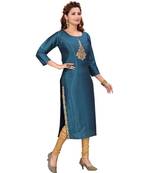 Art Silk Rama Green Color Kurti