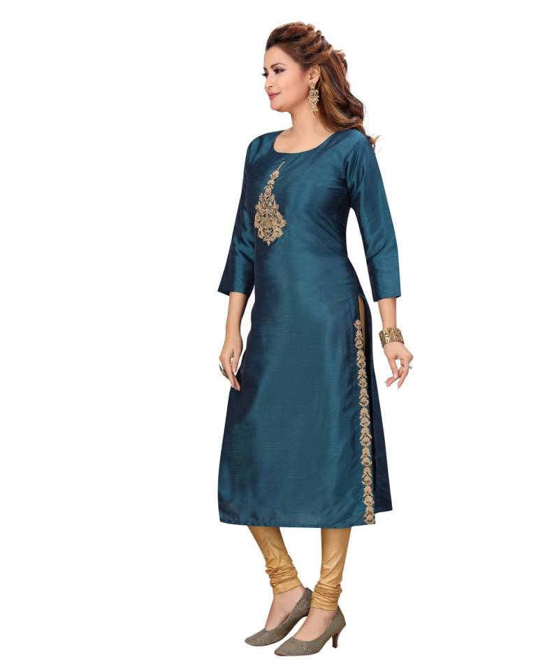 Art Silk Rama Green Color Kurti