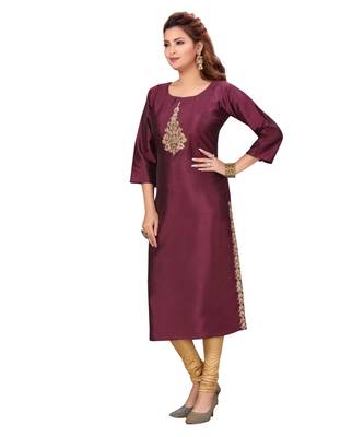 Art Silk Wine Color Kurti 3