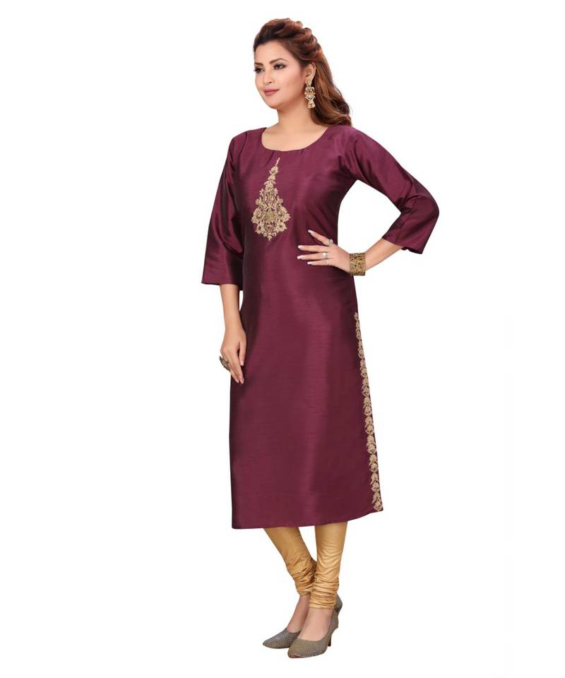Art Silk Wine Color Kurti