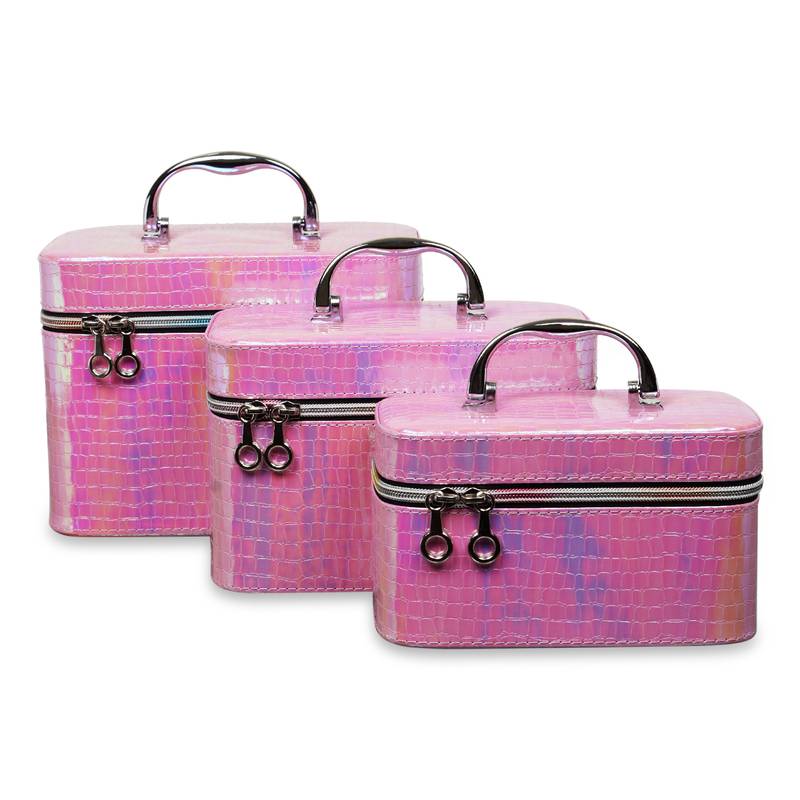 NFI essentials Makeup Bag Set of 3 Cosmetic Box Jewellery Bridal Box Trousseau Box Vanity Beauty Case Organizer (Pink)