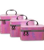 NFI essentials Makeup Bag Set of 3 Cosmetic Box Jewellery Bridal Box Trousseau Box Vanity Beauty Case Organizer (Pink)