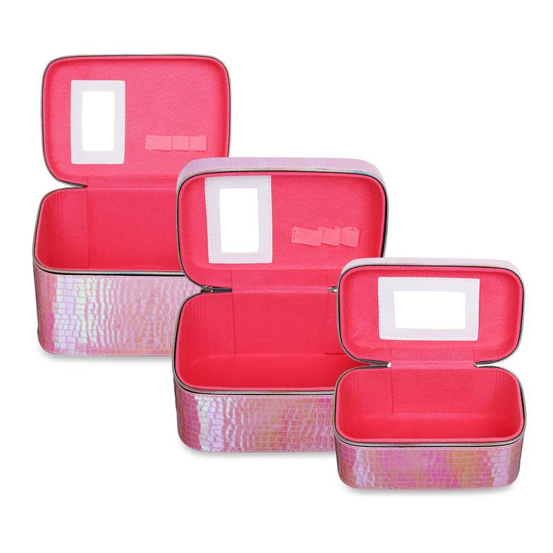NFI essentials Makeup Bag Set of 3 Cosmetic Box Jewellery Bridal Box Trousseau Box Vanity Beauty Case Organizer (Pink)