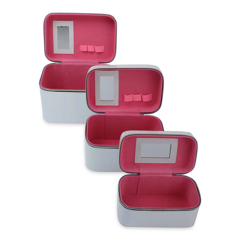 NFI essentials Makeup Bag Set of 3 Cosmetic Box Jewellery Bridal Box Trousseau Box Vanity Beauty Case Organizer (Pink)