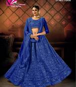 Navy-blue embroidered net semi stitched lehenga