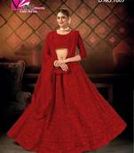 Maroon embroidered net semi stitched lehenga