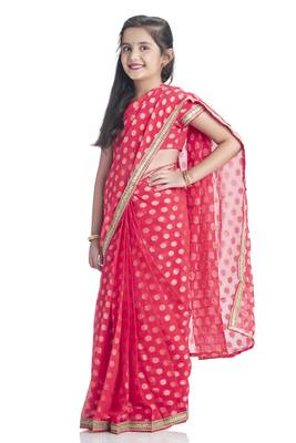 Bhartiya Paridhan Girls Ready To Wear Stitched 6 Yard Aboli Red Saree With Stitched Blouse 1