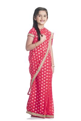 Bhartiya Paridhan Girls Ready To Wear Stitched 6 Yard Aboli Red Saree With Stitched Blouse 2