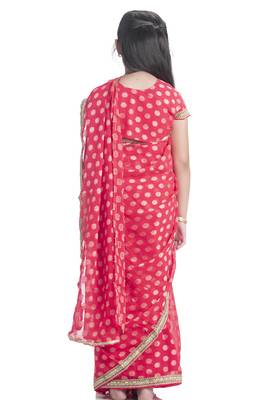 Bhartiya Paridhan Girls Ready To Wear Stitched 6 Yard Aboli Red Saree With Stitched Blouse 3