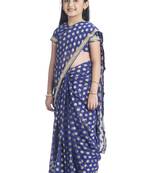 Bhartiya Paridhan Girls Ready To Wear Stitched 6 Yard Navy Blue Saree With Stitched Blouse