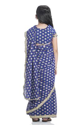 Bhartiya Paridhan Girls Ready To Wear Stitched 6 Yard Navy Blue Saree With Stitched Blouse 3