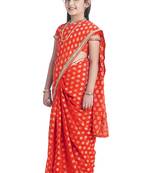 Bhartiya Paridhan Girls Ready To Wear Stitched 6 Yard Orange Saree With Stitched Blouse