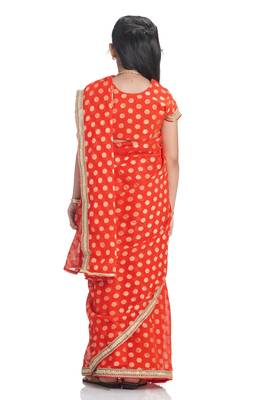 Bhartiya Paridhan Girls Ready To Wear Stitched 6 Yard Orange Saree With Stitched Blouse 3