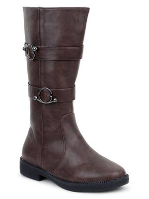 Msc Brown Synthetic calf length boots for women 1