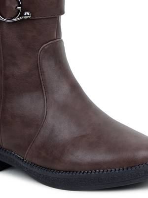 Msc Brown Synthetic calf length boots for women 3