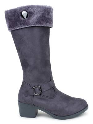 Msc Grey Synthetic calf length heel boots for women 2