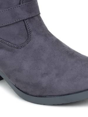Msc Grey Synthetic calf length heel boots for women 3