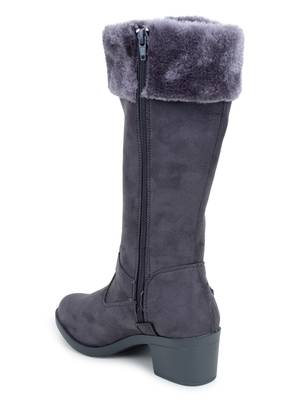 Msc Grey Synthetic calf length heel boots for women 4