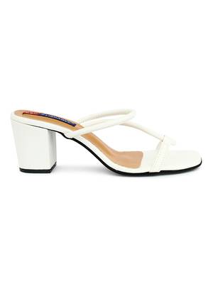 Msc White Synthetic Stylish block heels for women 3