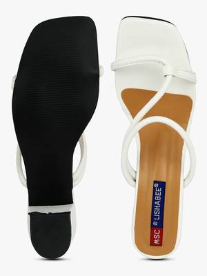 Msc White Synthetic Stylish block heels for women 5