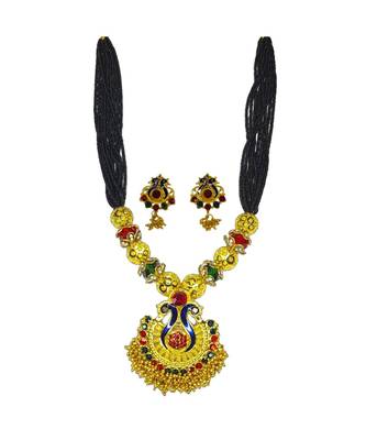 Ayron Gold Plated Crystal Doubal Side Peacock  Pendal Necklace Set 1