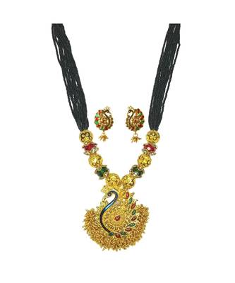 Ayron Gold Plated Crystal Ball  Peacock  Pendal Necklace Set 1