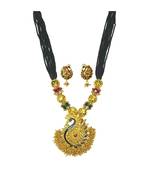 Ayron Gold Plated Crystal Ball  Peacock  Pendal Necklace Set