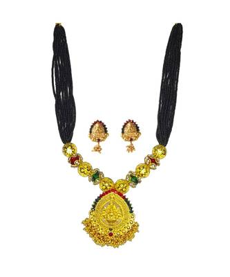 Ayron Gold Plated Crystal Ball  Laxmi   Pendal Necklace Set 1