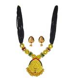 Ayron Gold Plated Crystal Ball  Laxmi   Pendal Necklace Set