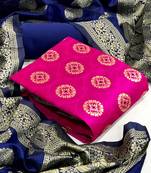 Rani-pink block print jacquard salwar