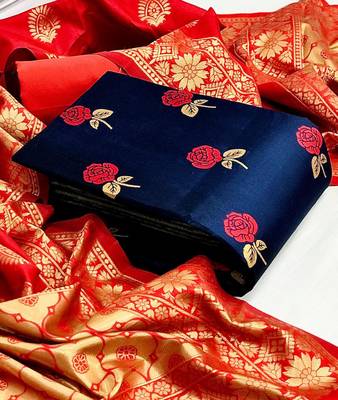 Navy-blue floral print jacquard salwar 1