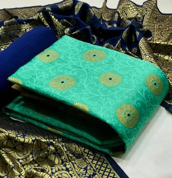 Sea-green block print jacquard salwar 1