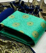 Sea-green block print jacquard salwar