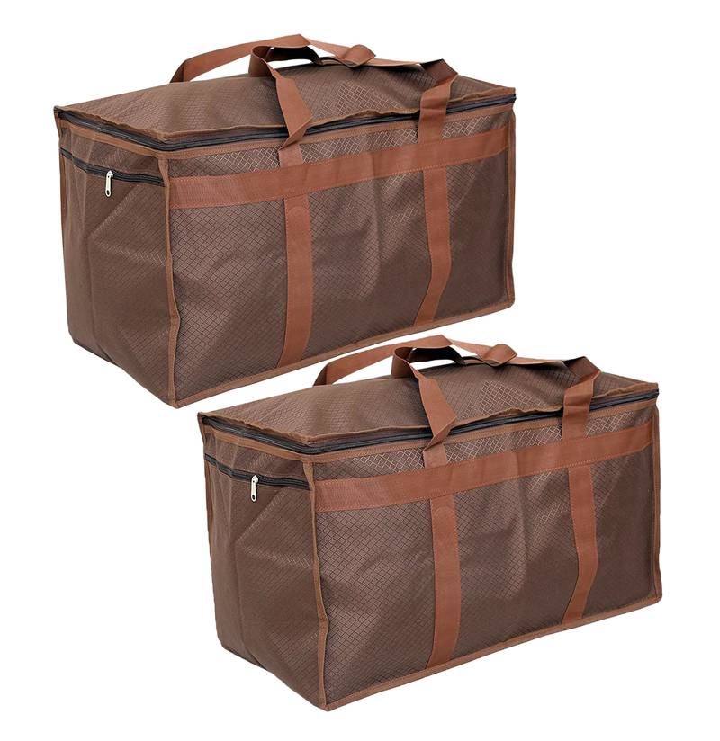 atorakushon   Nylon Travelling Bag Duffle Bags Wardrobe Luggage Organizer Under Bed Storage Bag Large Pack of 2 (Brown)