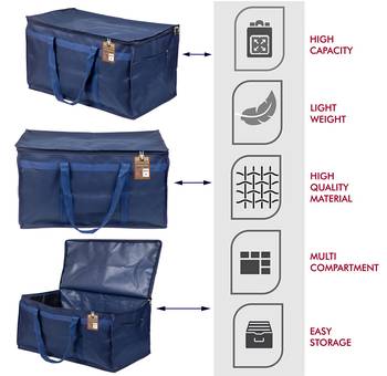 atorakushon   Nylon Travelling Bag Duffle Bags Wardrobe Luggage Organizer Under Bed Storage Bag Large Pack of 2 (Blue ) 4