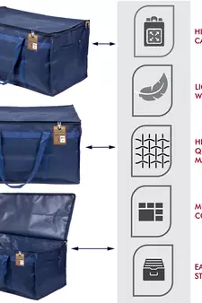 atorakushon   Nylon Travelling Bag Duffle Bags Wardrobe Luggage Organizer Under Bed Storage Bag Large Pack of 2 (Blue )