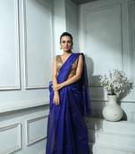 Blue Blended Silk Sequined Saree With Blouse