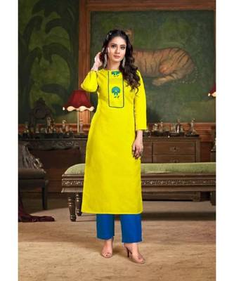 Lemon YelloW Summer Cool cotton EMBROIDERED  kurta 1