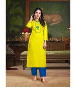 Lemon YelloW Summer Cool cotton EMBROIDERED  kurta